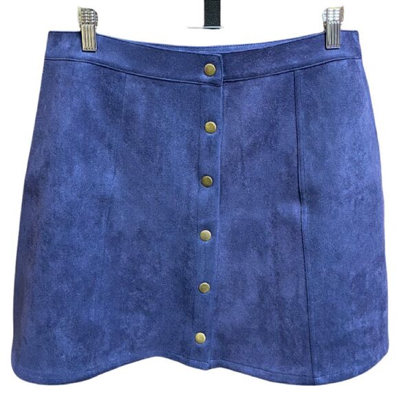 Persun Navy Faux Suede Button Front A-Line Mini Skirt NWT - Picture 1 of 6